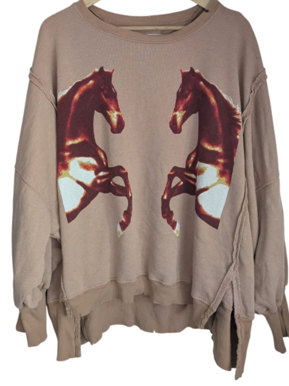 Free People We The Free Camden Mirrored Horses Graphic Sweatshirt Cowgirl Boho M - Picture 5 of 11